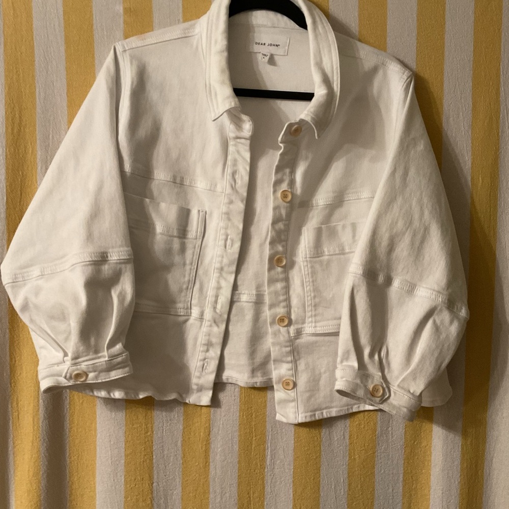 Dear John White Cropped Denim Utility Jacket size Large EXCELLENT CONDITION